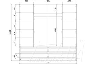 Шафа розпашна чотиридверна "Економ", 2200 мм
