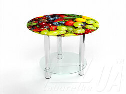 Круглий журнальний стіл з поличкой