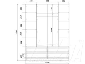 Шафа розпашна чотиридверна "Економ", 1700 мм