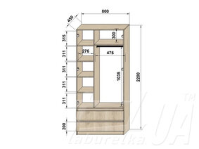Шафа 2-дверна "Люкс", 800 мм: 1 категорія; м. 450 Корпус Бетон, Фасад Білий гладкий на віддаленому складі